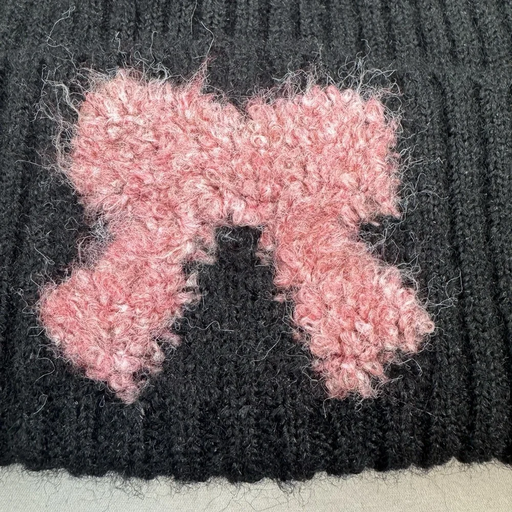 NWT PINK RIBBON‎ Black Knit Stocking HAT Beanie Cap Breast Cancer Awareness OSFM